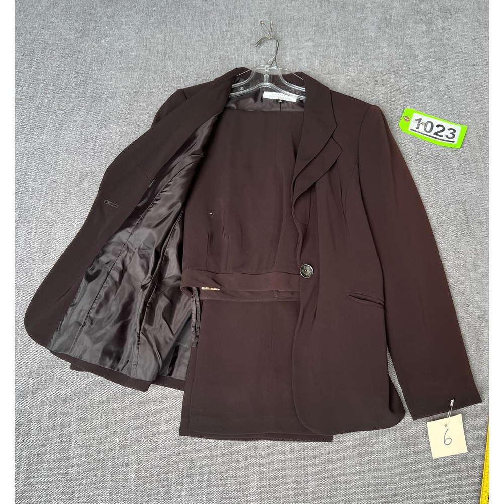 Tahari 2-Piece Blazer & Pants Set Womens 6 Brown Lined Formal Office Career Chic